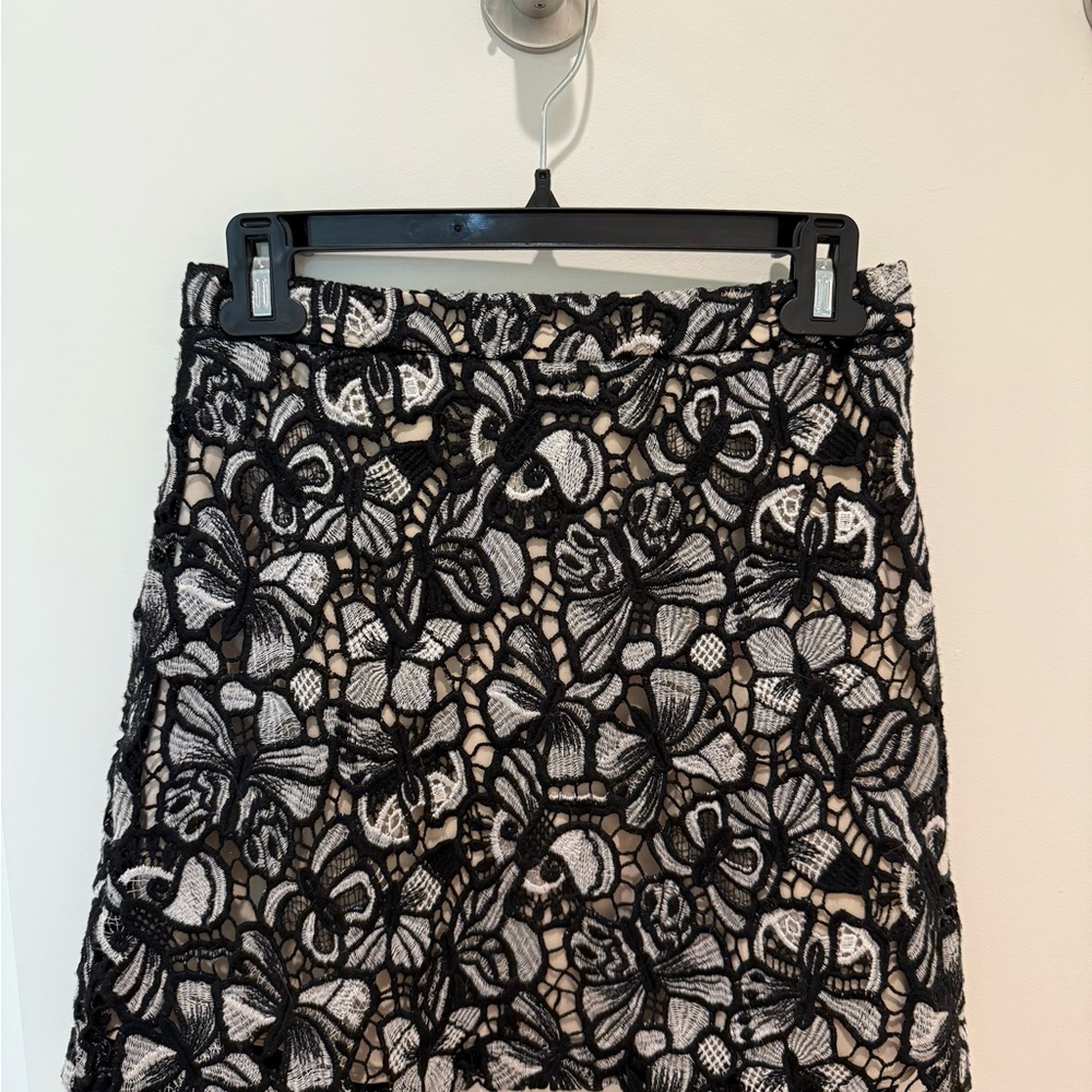 Alice + Olivia Black and White Butterfly Lace Mini Skirt